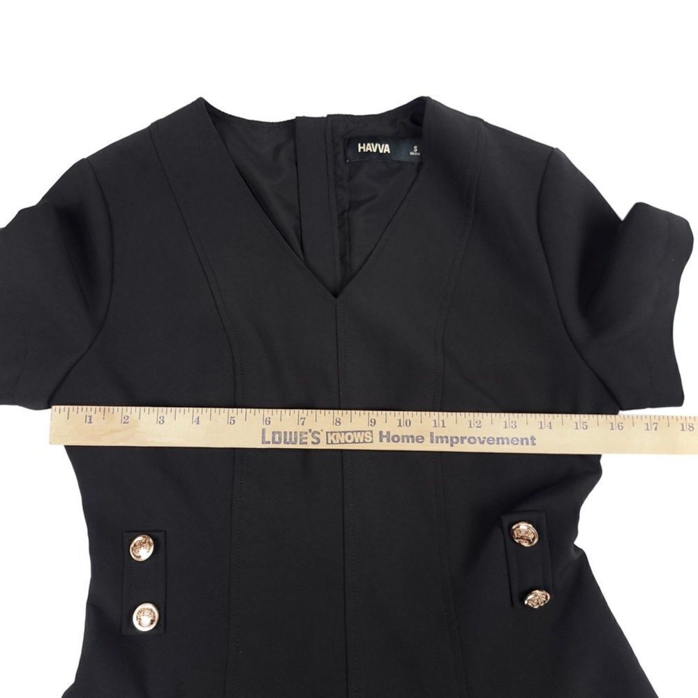 Havva Tailored Military Seamed Short Sleeve Mini Dress Black Gold Preppy Small — image 4 of 7